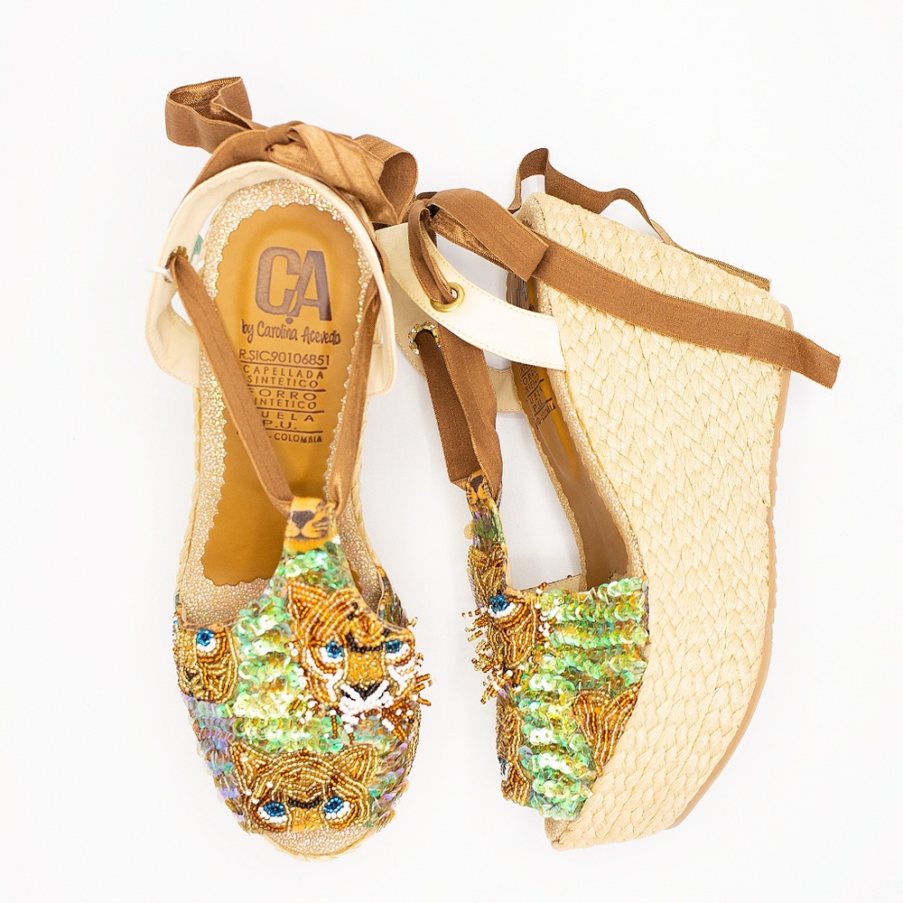 Carolina Acevedo Brown Tiger Wedges